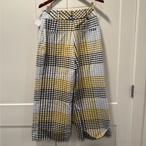 Avenue Checkered pants in Blue, White, and Tan/green
